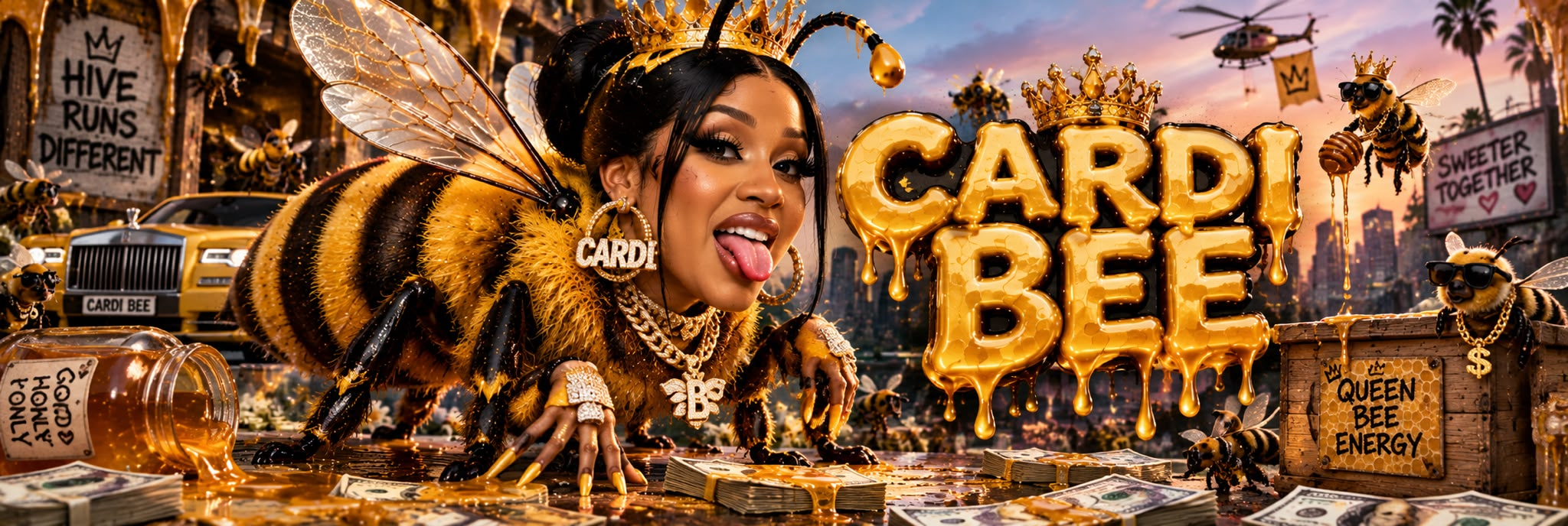 Cardi Bee, the crowned queen of a golden bee hive